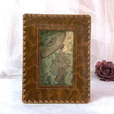 Cadre photo cuir sous verre Vintage 40/50, format portrait ou paysage (21 X16)