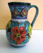 TRES BEAU PICHET CÉRAMIQUE SCARIFIÉ   ITALY 12 COULEURS FLORALES