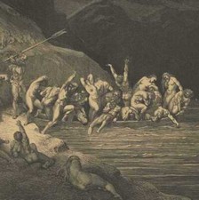 Débarquement des âmes Enfer Divine comédie Dante Gravure originale Gustave Doré