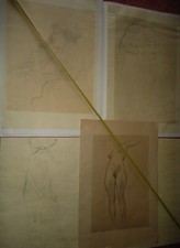 Gustav Klimt 4 belle grande reproduction de dessin signé et 1 autre érotique