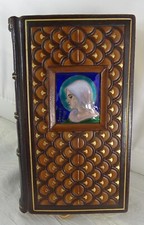 1900 UNIQUE Antique Missal  Virgo Mary Porcelain PAINTING  Christian Bible Art