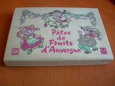 BOITE ANCIENNE EN BOIS : PATES DE FRUITS D'AUVERGNE MARQUE HH – VINTAGE
