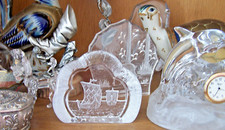 PRESSE PAPIER Cristal de Suède Thème DRAKKAR Bateau VIKINGS Bel Objet Décoratif