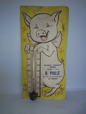 ANCIENNE PLAQUE PUBLICITAIRE BOUCHERIE PIOLLE AMIENS AVEC THERMOMETRE EN CARTON
