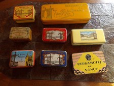 Anciennes boites Bergamottes Nancy, collection,fer blanc,lithographies