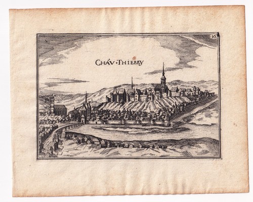Gravure xviie vue château - vue,