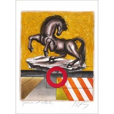 PRIKING Franz - Lithographie originale "Après l'orage, Cheval cabré" 76x54cm - 1