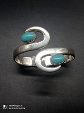 Bracelet Manchette Articulée en argent massif et Turquoise poinçon Mexico 925 .