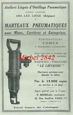 Publicité 1920 Marteau pneumatique mine carrière BTP Liège Le Liégeois