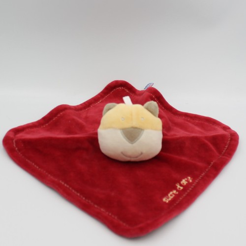 Doudou plat chat ours rouge