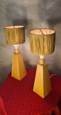 2 lampes style scandinave de chevet bois massif et abat jour raffia 40x13 b