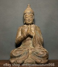 14.2" Rare Old Chinese Camphor wood Carving Shakyamuni Amitabha Buddha Statue