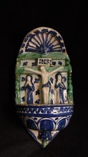 Grand bénitier faience - bénitier, en