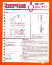 BERLIET / 880 KBT / TRACTEUR ROUTIER  / FICHE TECHNIQUE de 1973