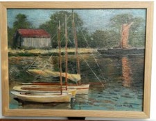 HST Robert MELVILLE 1902, impressionniste, rivière, bateaux anciens, voiliers