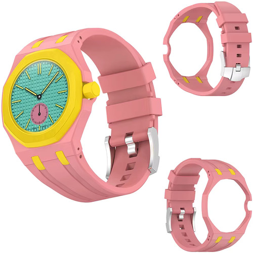 Montre silicone rose jaune - rose, et
