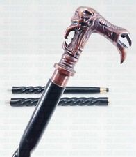 Canne bâton de marche vintage en bois courbé noir manche dragon en cuivre ancien