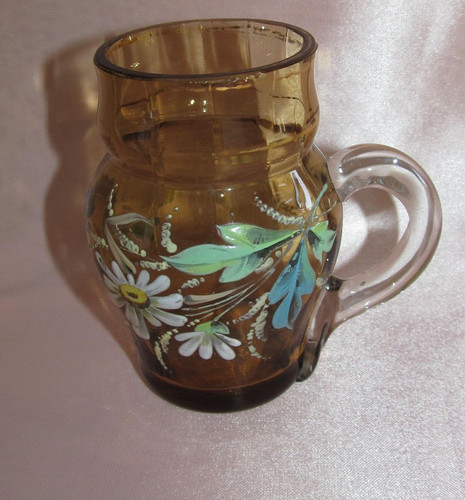 Ancien verre chope ocre décor