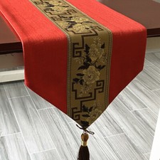 Chinois Chemin de Table Jacquard Nappe Floral Frange Banquet Fête Bureau Décor