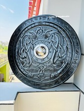 viking en bois sculpté 40 pouces noir, décor mural, cosplay, bouclier en bois GN