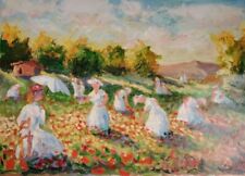 Très Belle Peinture D ANTOINE G BOGEY "LES Cueilleuses De Coquelicots "Signé 