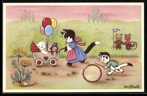 Carte postale chat avec - , bébé