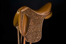 Selle de cheval en cuir de dressage professionnel anglais sculpté à la main 1...