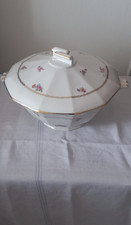 ancien plat de service à soupe porcelaine fleurie française L 30 cm x H 18 cm