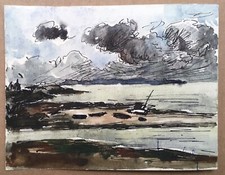 Aquarelle Fernand Herbo Paysage Marine Port de L'Epoids Vendée île Noirmoutier