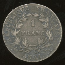 Bonaparte 1er Consul (1799-1804) 1 Franc AN XI A Paris