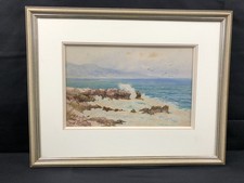 Aquarelle - Bord de mer sur côtes rocheuses - Signature à voir