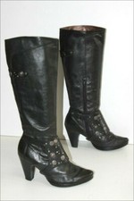 BOCAGE Bottes à talons Hauts Pointues Cuir Noir Motifs Métal T 40 TBE