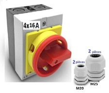 Interrupteur sectionneur rotatif cadenassable 4P 16 A en boitier livré avec 4 PE
