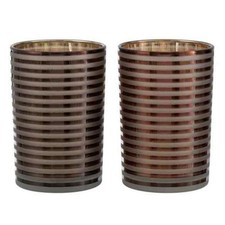 Lot de 2 Photophores "Verre Rayé" 18cm Marron
