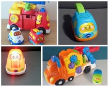 VTECH - LOT CAMION TRANSPORTER + CAMION POMPIER + VOITURE  + 2 TUT TUT BOLIDE