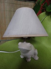 LAMPE GRENOUILLE FAIENCE ECRUE CRAQUELEE SIGNEE DESIGN BARBOTINE no CHAMBOST