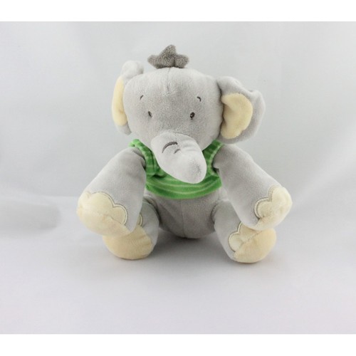 Doudou éléphant gris vert