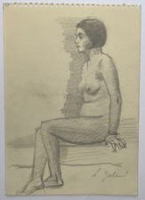 Femme Nue Assise DESSIN ORIGINAL signé LEON GALAND Erotique CURIOSA Erotica XX°