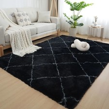 Tapis Salon Shaggy 160 x 230cm Noir Moelleux Chambre Descente de Lit Moderne