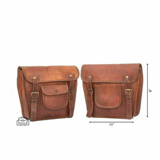 Sacoche de selle neuve en cuir véritable marron 2 bagages moto pochette latér...