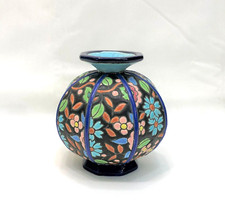 ancien vase boule ART DECO émaux de LONGWY signé 11 cm Céramique Faïence Fleurs