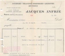 FACTURE  1922 SOIERIES VELOURS