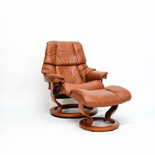 Fauteuil Ekornes Stressless Reno (M) Avec Pouf Cuir Cognac Relax Télévision TOP!
