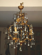 JOLI LUSTRE A PAMPILLES EN OPALINE BLANCHE.Luster,chandelier,gouttes.Murano,50.
