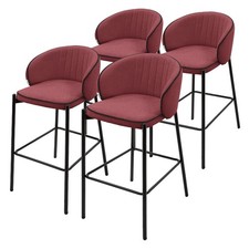 Set 4 tabourets de bar chaise comptoir rouge dossier arrondi repose-pieds H 76cm