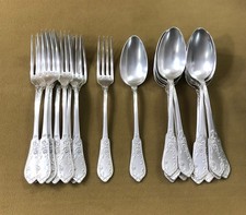 12 couverts à entremet ART NOUVEAU métal argenté SFAM modèle CHRYSANTHEMES 19 cm