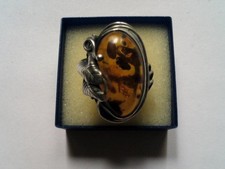 Grosse Bague Ancienne Ambre en Argent Massif 925/1000 - Taille 55 ...