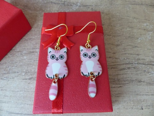 Boucles oreilles motif chat - boucles,
