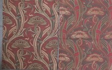 LOT DE 2 COUPONS DE TISSU AMEUBLEMENT R D'OMBREVAL MARRON PASSION  MOTIF FLEURS