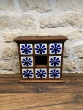 Meuble à épices vintage en bois et céramique émaillée